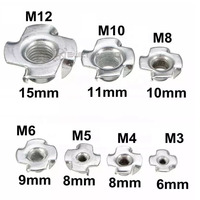 100PCS/lot M3 M4 M5 M6 M8 M10 Thickened Steel Four Claws Speaker Nut Blind Pronged Insert T-Nut for Wood Furniture