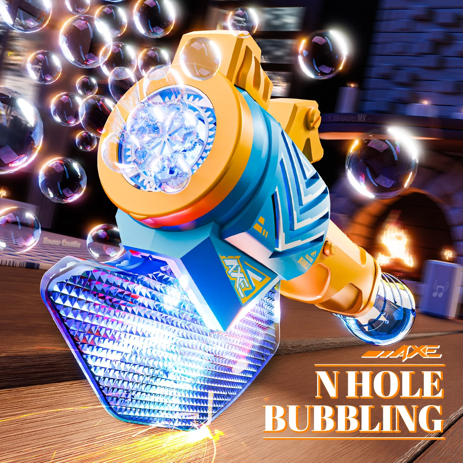 Macchina per bolle elettrica Tomahawk Design accattivante con luci Soffiatore automatico per bolle per 3 anni su Soluzione per bolle non inclusa