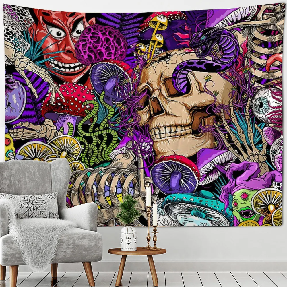 Skull Flower Mushroom Eye Tapestry Boho Art Bedroom Living Room Aesthetics Wall Hanging Tapestry Home Decor