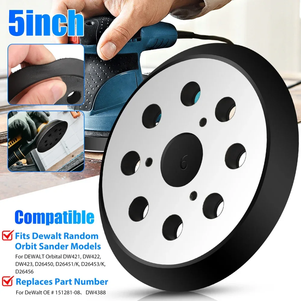 

5 Inch 8 Holes Hook Loop Sander Pad 151281-08 Replacement Sanding Pads Compatible For DW4388 DW423 Porter Cable 382 390K