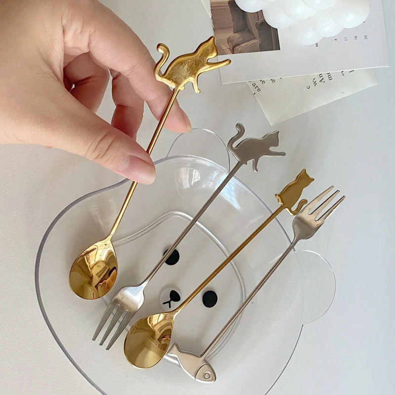 Colher de aço inoxidável para café e chá, utensílios de cozinha, pinturas bonitos, para as crianças, presentes para estudantes, 304