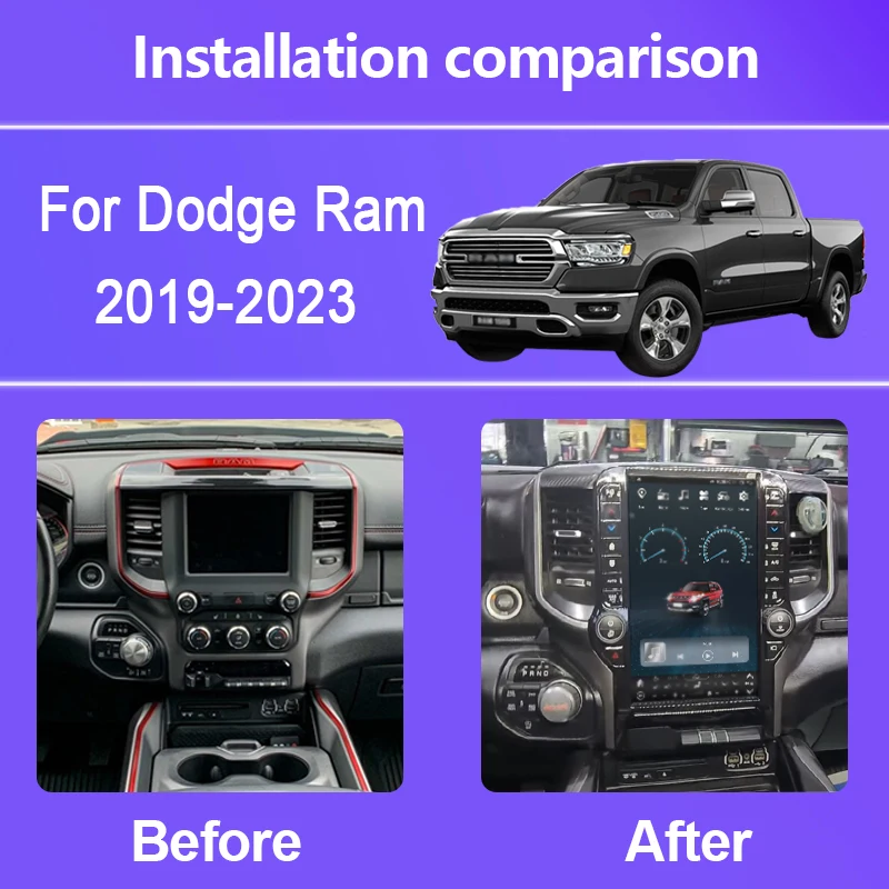 8+128GB Android 12 Car Radio For Dodge Ram 1500 2500 3500 2019-2023 Carplay Android Auto 4G Car multimedia player GPS QLED