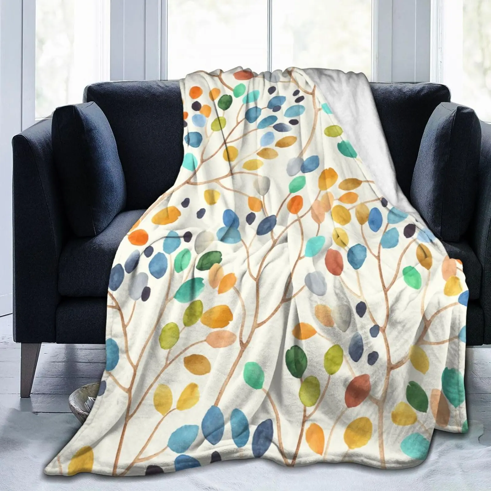 Tropical Green Leaf Throw Blanket Monstera Palm Tree Fleece Blanket for Couch Bed Holiday Theme Cozy Soft Throw Decor Warm Gift