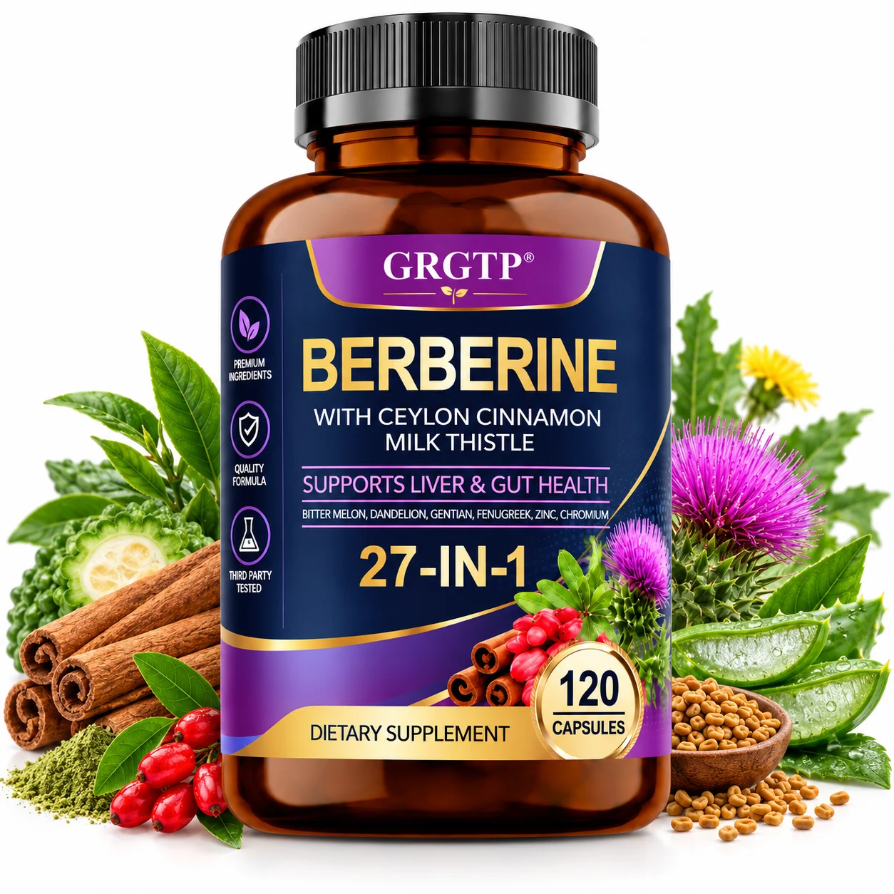 Berberine - With Ceylon Cinnamon, Milk Thistle, Supports Heart and Gastrointestinal Health, Weight Management, Increases Energy