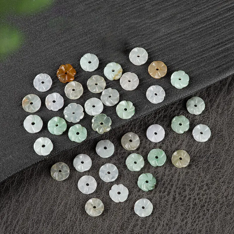 

20PCS Natural Grade A Jade Jadeite Bead DIY Flower Round Loose Pendant 9mm