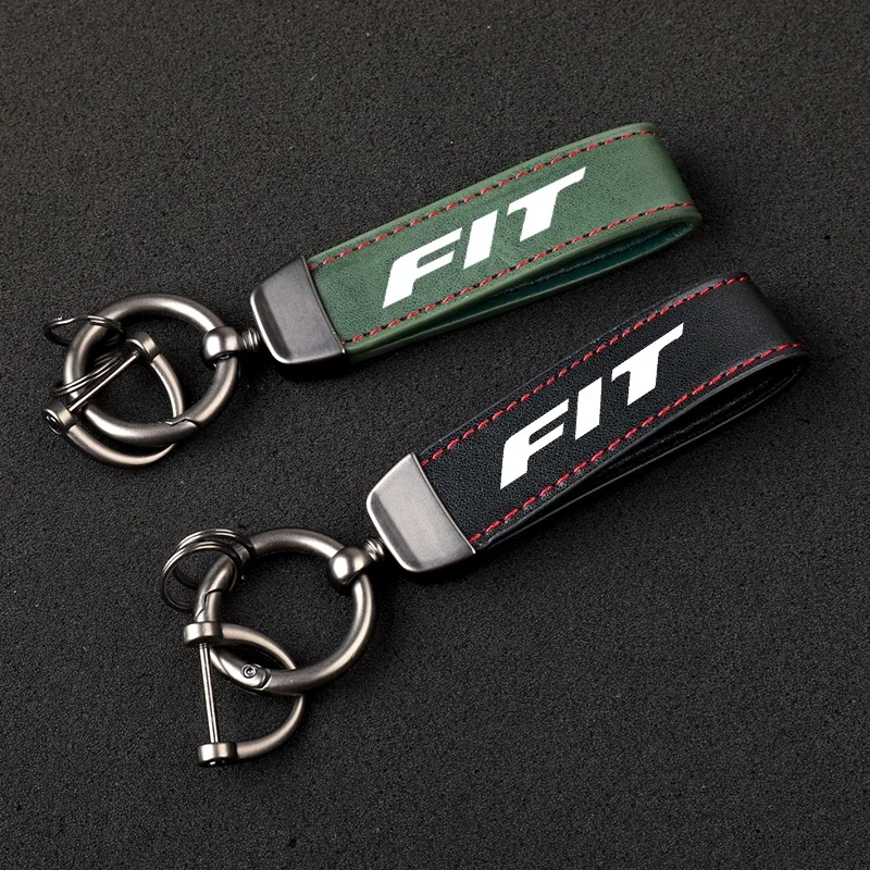High-Grade Leather Car KeyChain 360 Degree Rotating Horseshoe Key Rings For Honda FIT Car KeyChain Car Accessories