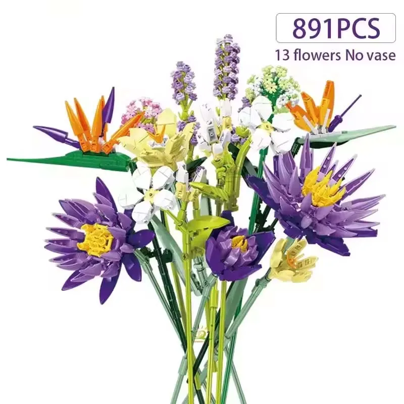 Bouquet de fleurs tropicales, jouets de construction, Mini bloc, Kit de modèles pour plantes, décoration en pot, cadeaux pour petite amie et décorations de vacances, 800 + pièces