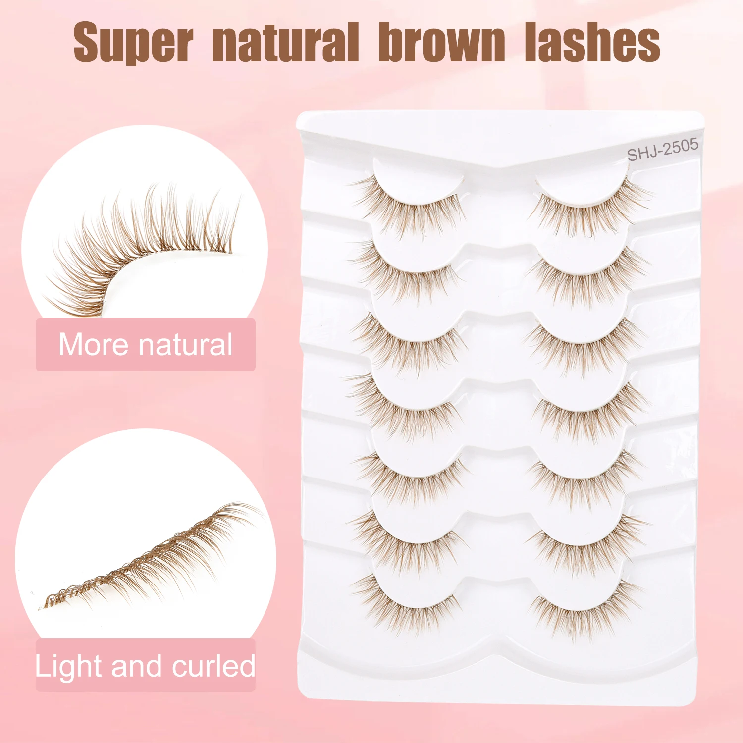 7 paia di ciglia finte marroni C ricci con stelo trasparente Le ciglia finte naturali sono adatte per tutti i giorni/festival