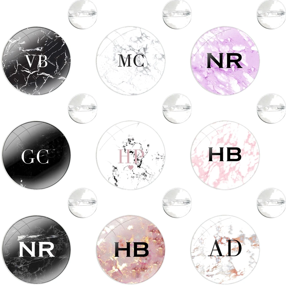 MONOGRAM MARBLE INITIALS Badge Brooch Pin Accessories For Clothes Backpack Decoration gift