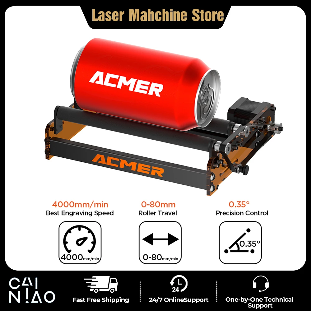 

Поворотный модуль ACMER M3 360° ° Вращающийся лазерный ролик с осью Y для гравировки цилиндрических предметов: стеклянных бутылок, банок, стаканов