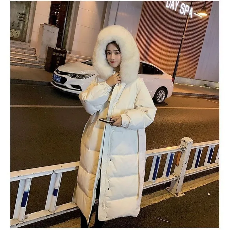 2023 neue Frauen Daunen jacke Wintermantel weibliche mittellange Version Parkas lose dicke warme Outwear Kapuze Echtpelz Kragen Mantel