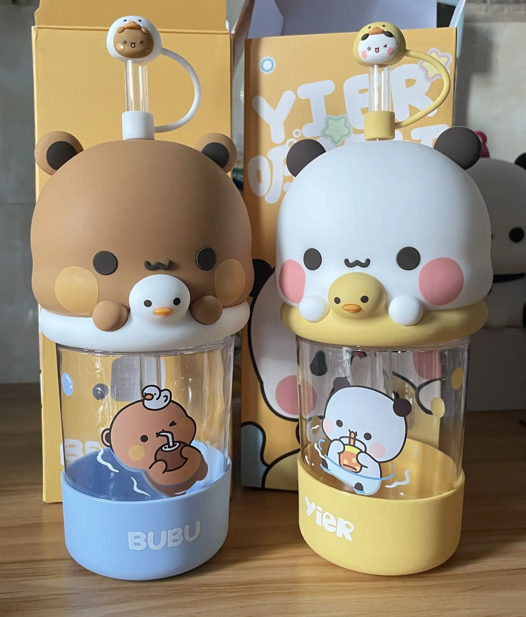 

New Yier Bubu Cartoon Straw Cup Cute Water Cup High Temperature Resistant Tritan Anti Drop Summer Portable Coffee Beverage Cup