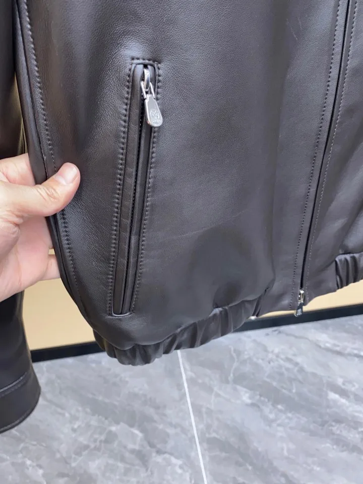 BC Men Old Money Style 26 Autumn Winter New Zipper Soft Cowhide Leather Lapel Motorcycle Short Leather Jacket