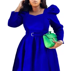 Vestido linha a com manga bufante, vestidos longos africanos para mulheres, outono 20224, festa noturna, cinto de cintura alta, robe femme, plus size, senhoras