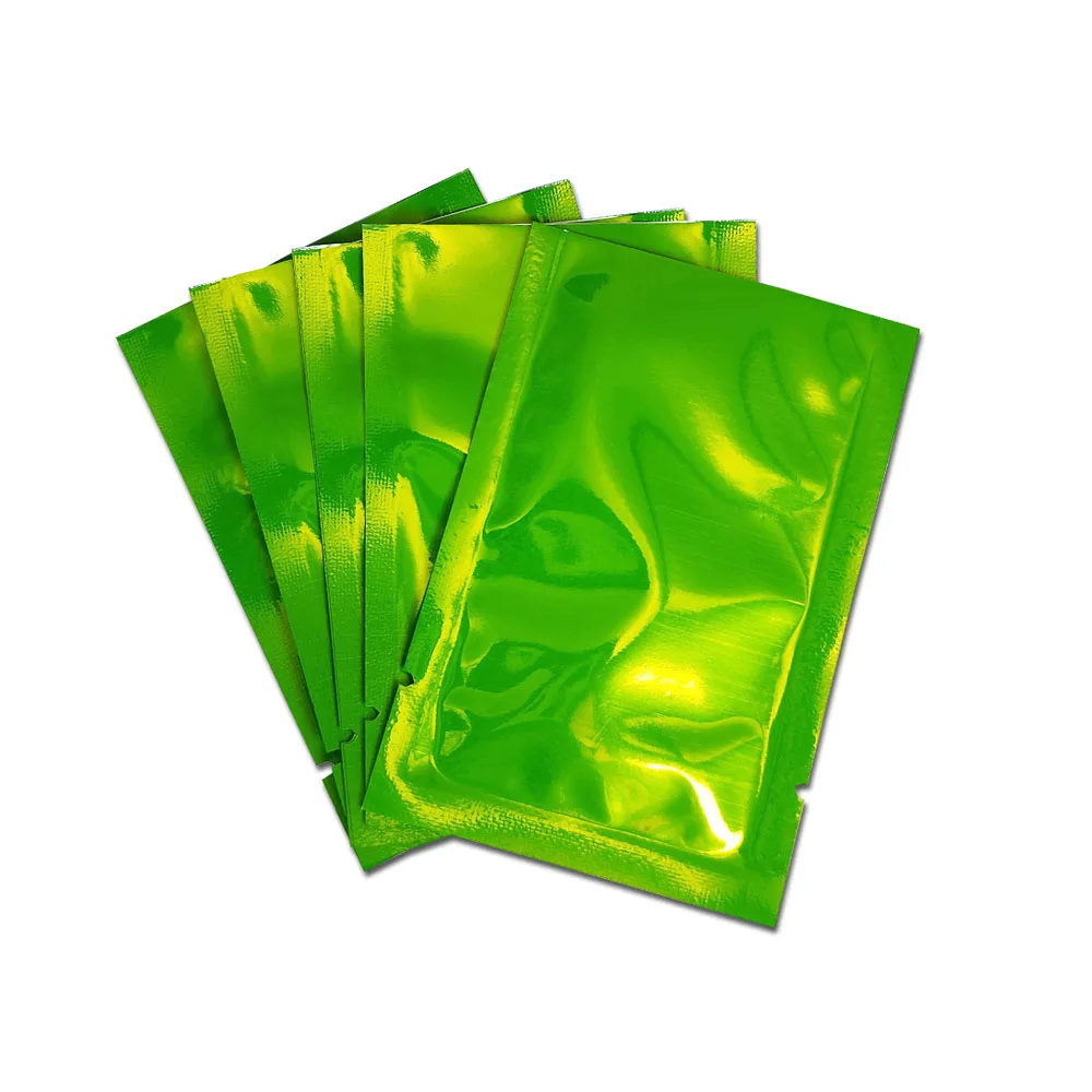 Shiny Green Flat Open Top Heat Sealable Aluminum Foil Pouch Packaging Food Powder Tea Snack Vacuum Storage Bags