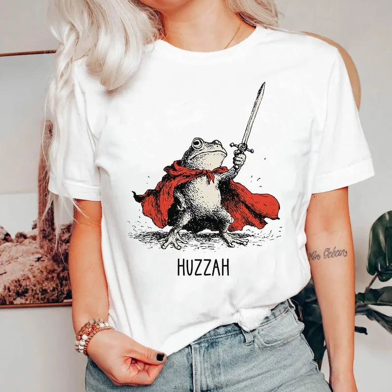Huzzah Frog Shirt, Funny Knight Frog with Red Cape Shirt, Frog Meme Vintage Tee