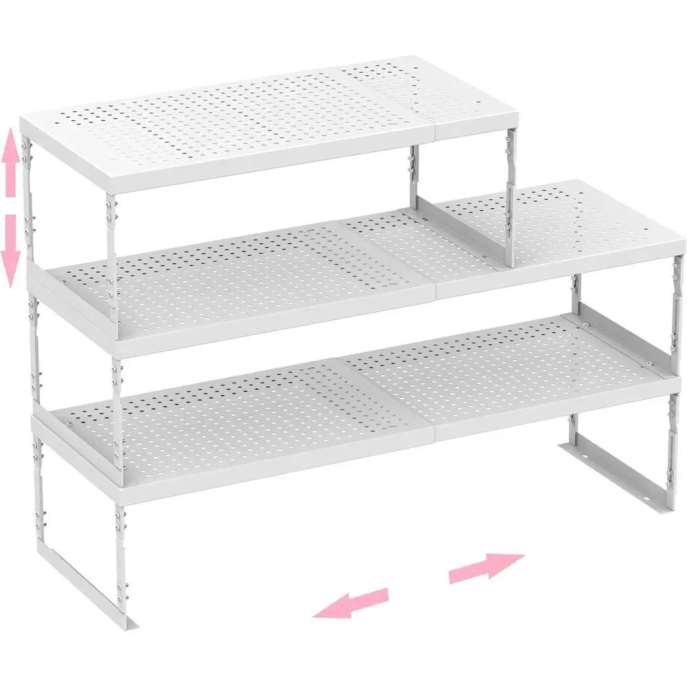 

Stackable Expandable Metal Shelf Organizer - Adjustable Wire Storage Rack with Holes for Kitchen, Bathroom, Cabinet, Office - Sp