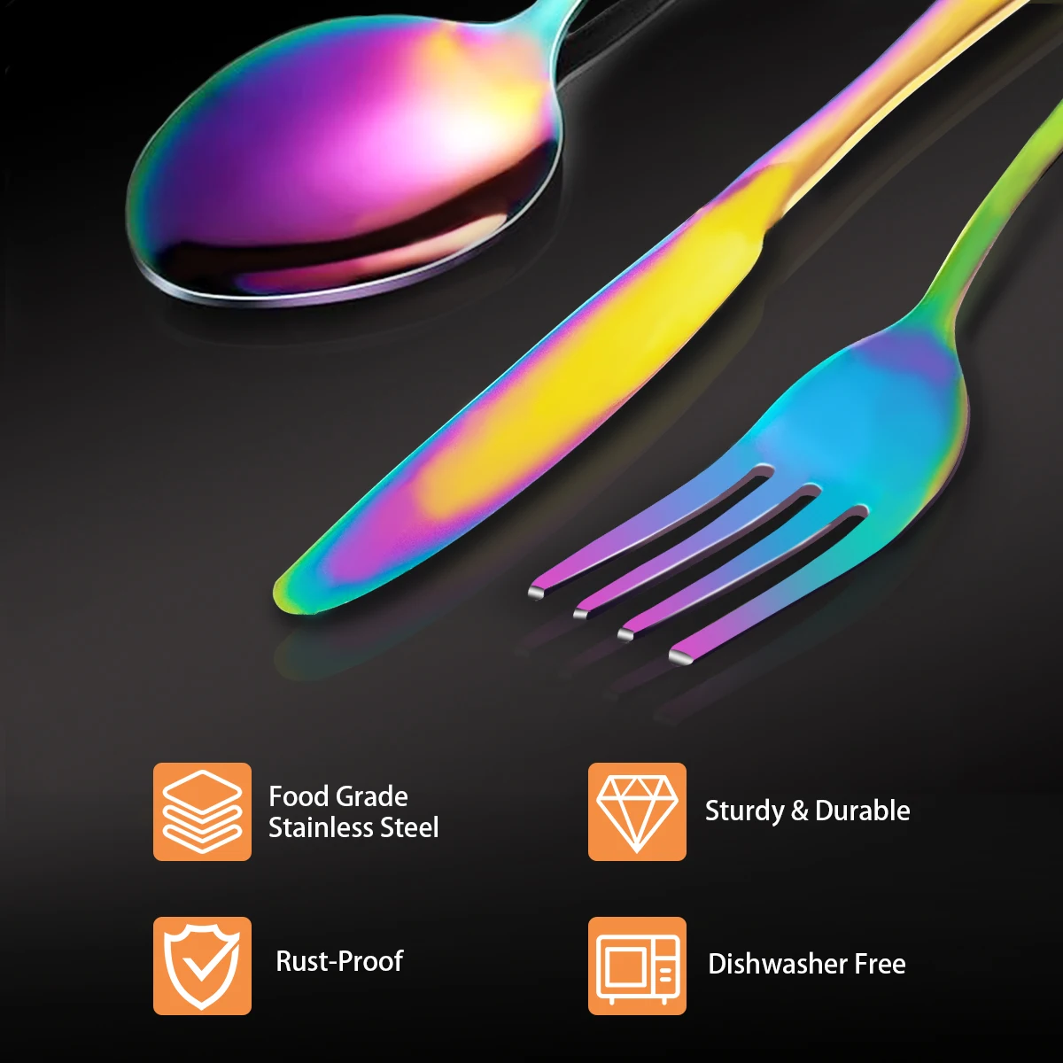 10/20 قطعة أواني الطعام الفولاذ المقاوم للصدأ مجموعة قوس قزح أدوات المائدة الملونة غسالة صحون آمنة عشاء أدوات المائدة الغربية اكسسوارات المطبخ #4