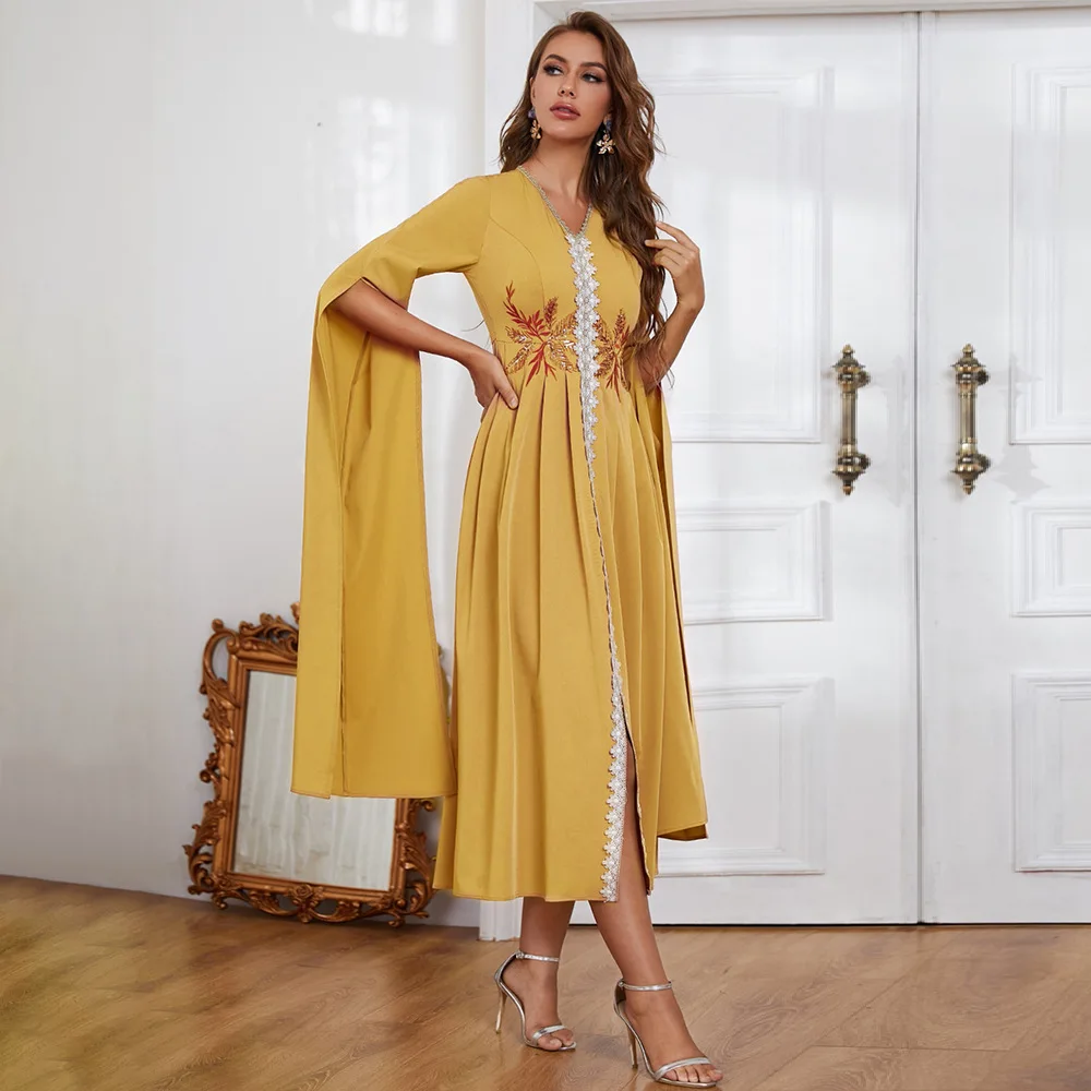 MXZ-159-1 Arab Women's Dress 2023 Autumn/Winter New V-neck Embroidered Irregular Long Dress