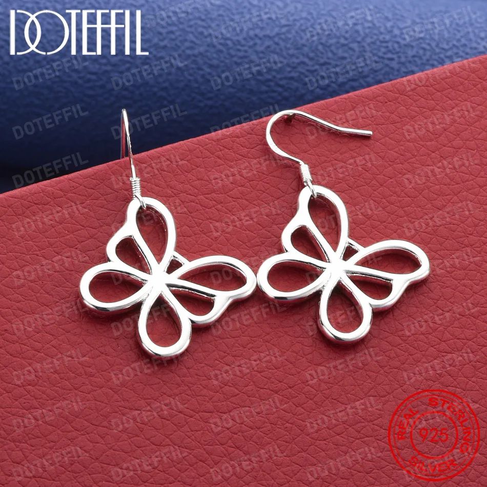 Exquisite 925 Sterling Silver Openwork Butterfly Earrings for Women, Fashionable Wedding Party Gift Jewelry Accessories