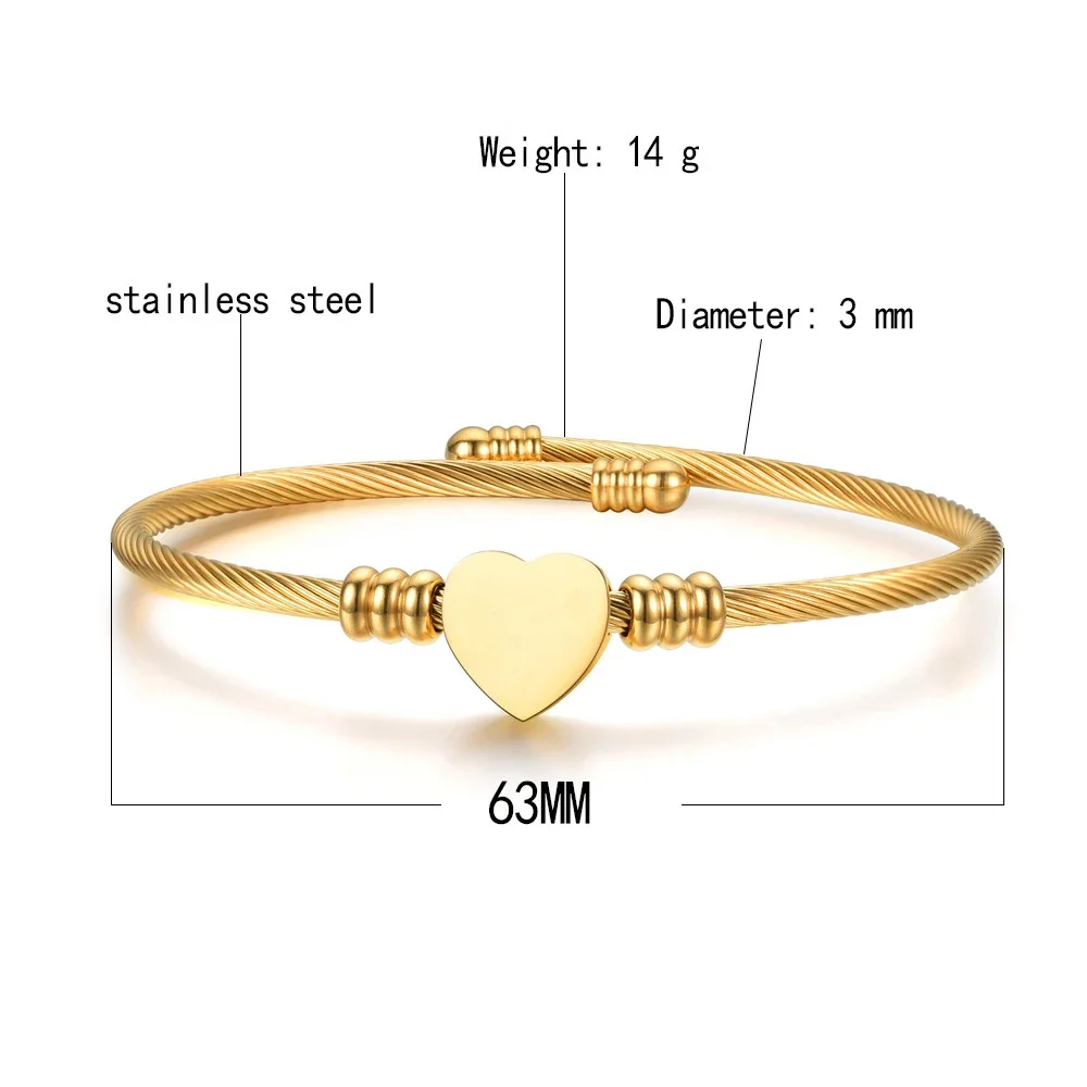 New Fashion Customized Name Bracelet Stainless Steel Personalized Heart Bangle For Women Couple Jewelry Gift