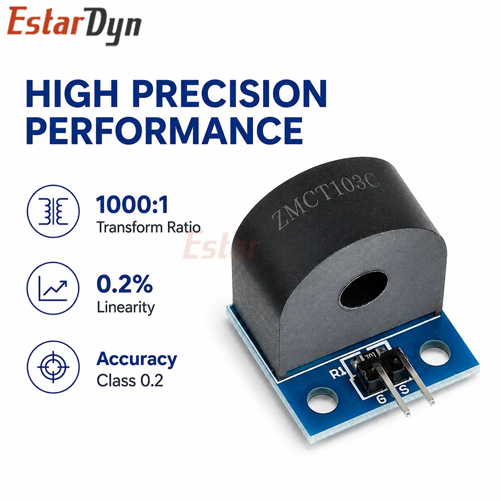 Estardyn ZMCT103C AC Current Transformer CT Module 5A Range Single Phase Epoxy Resin 3000V Isolation Micro Precision CT