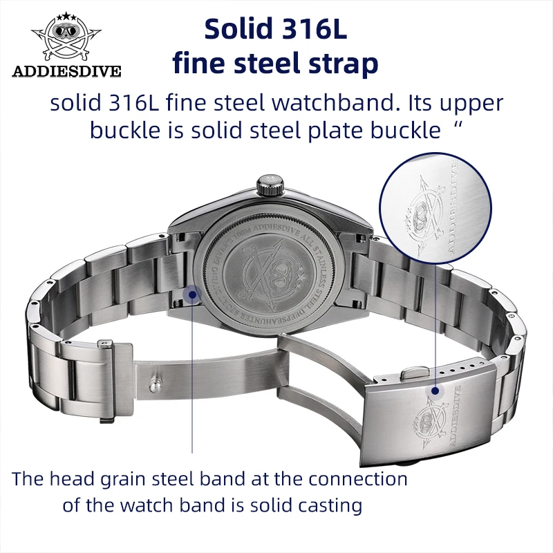 ADDIESDIVE Quartz Watch 100meters waterproof for Men Sapphire Glass Stainless Steel Luminous Watches Wristwatches Reloj Hombre