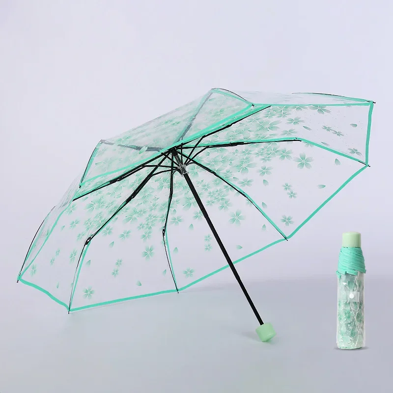 New Transparent Cherry Flower Umbrella Anti-literature Folding Umbrella Anti-ultraviolet Sun Umbrella