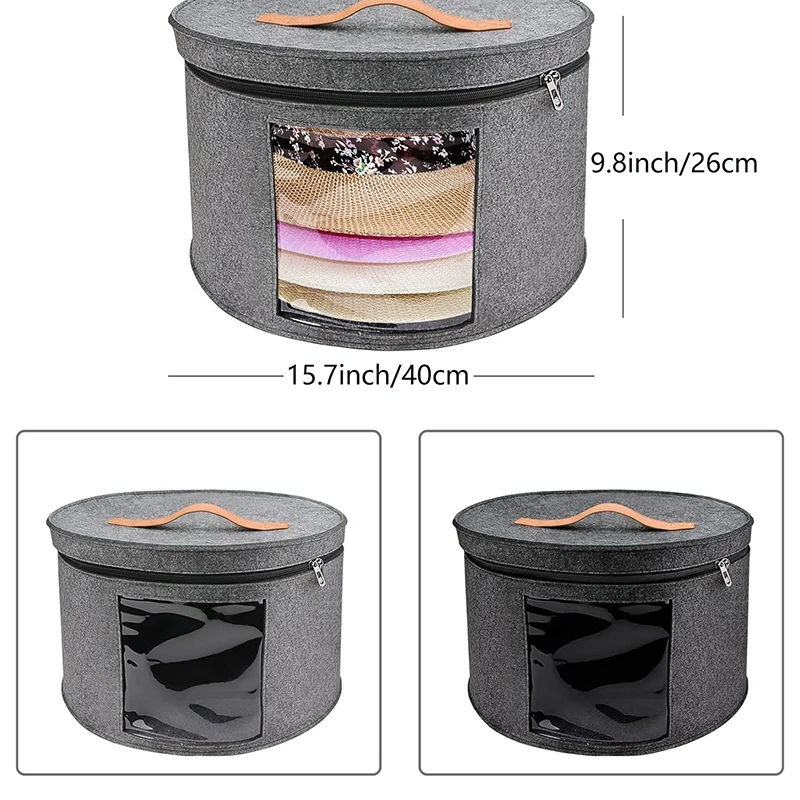 Hat Storage Box Dustproof Case Household Round Felt Storage Hats Bucket Clothes Organizers With Zippered Lid Travel Bags