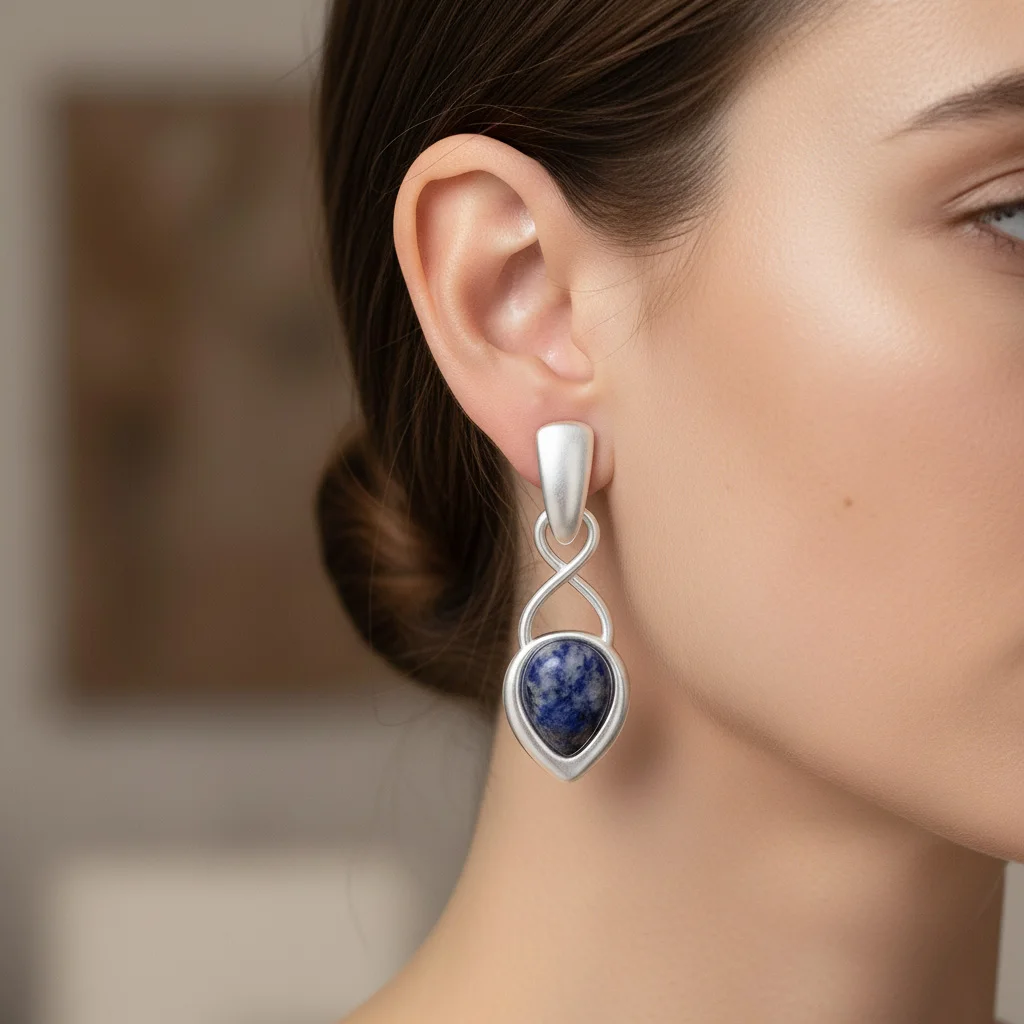 

Vintage Silver Color Sodalite Drop Earrings for Women Boho Natural Stone Dangle Earring Ethnic Jewelry Gift