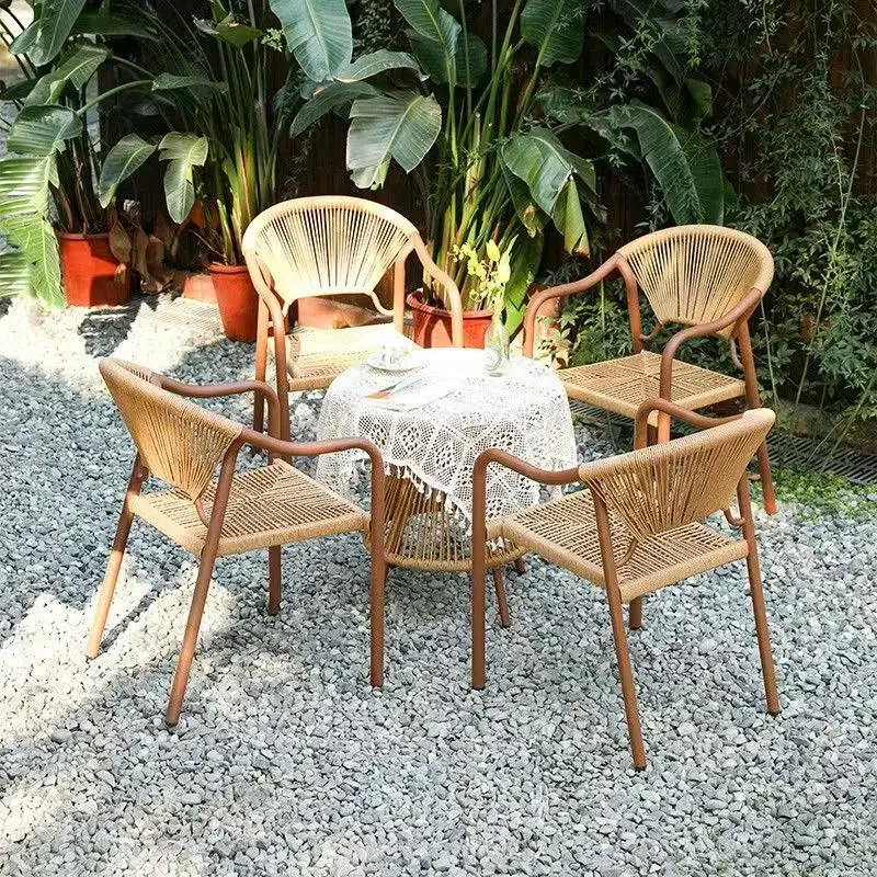 HT summer outdoor rattan tables and chairs courtyard garden dining table balcony terrace leisure outdoor waterproof combination
