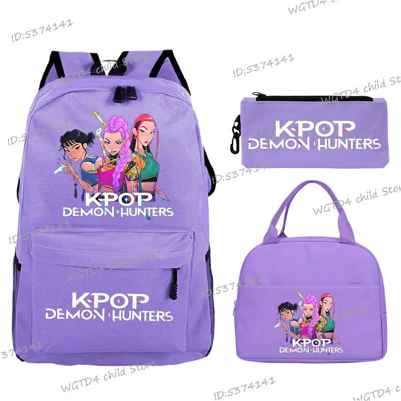 

3Pcs/set KPop Demon Hunters Backpack Lunch Bag Pencil Case Children Girls Schoolbag Hot Movie Students Bagpack Women Travel Bag