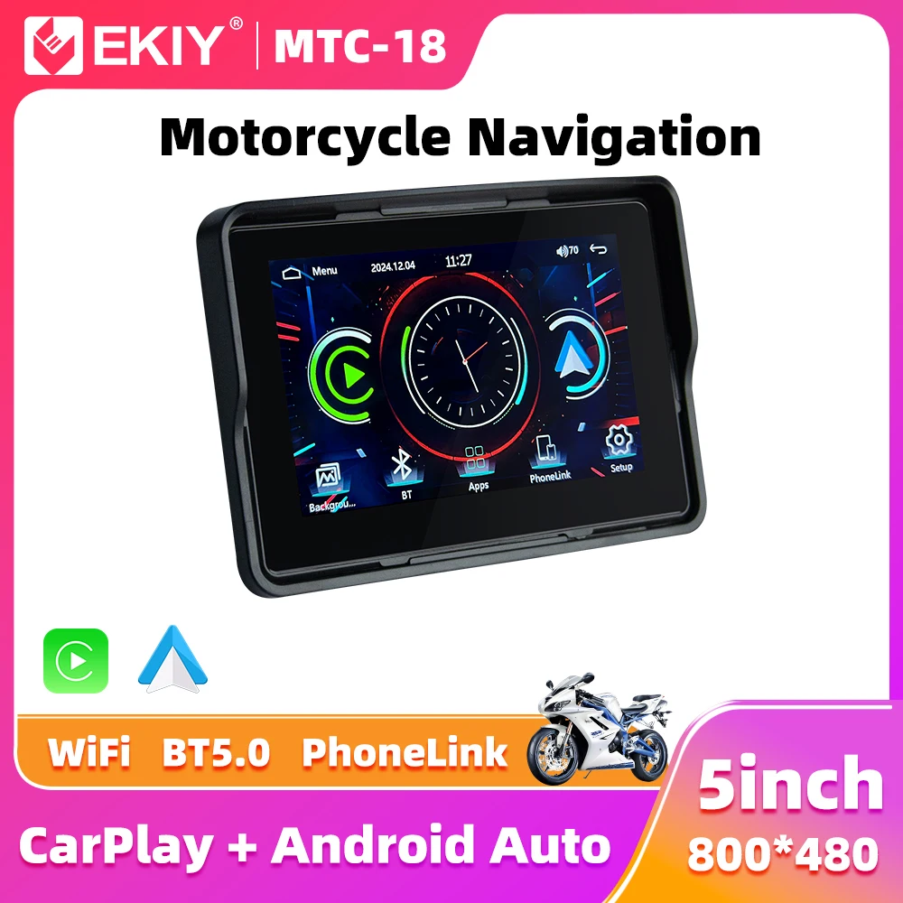 EKIY 5 inch Portable Digital Motorcycle Dashboard GPS Motorcycle Navigation Display Screen Wireless CarPlay Moto Android Auto