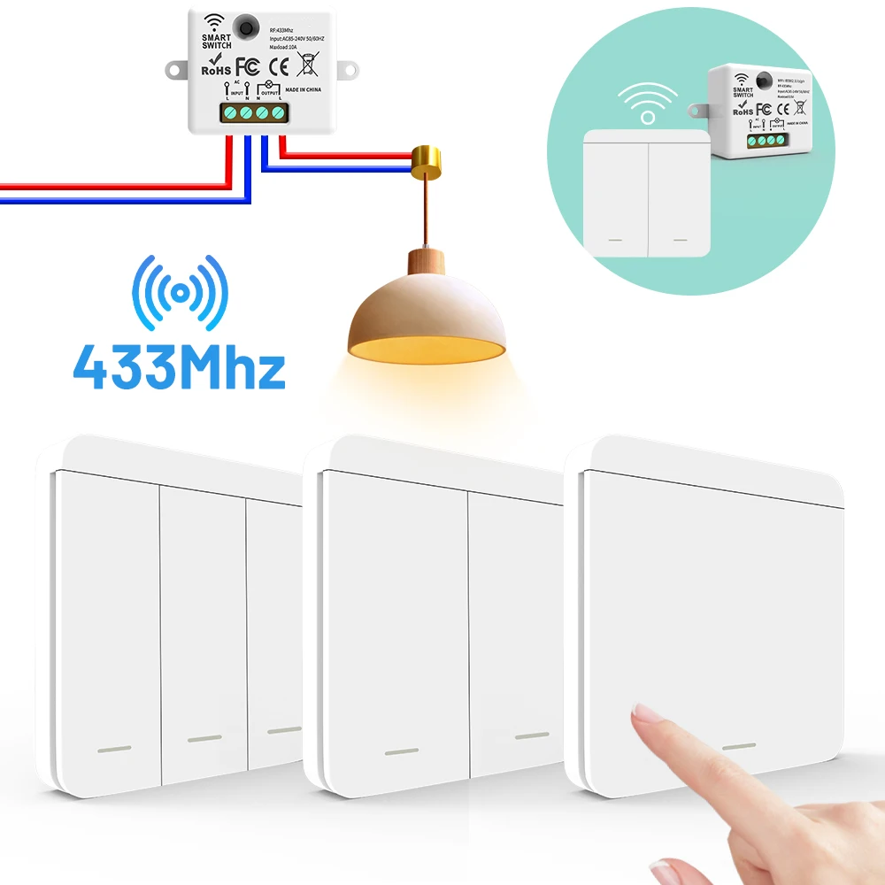 RF433mhz 무선 스마트 스위치, 벽 장착형 LED 조명 스위치, 리모컨 미니 릴레이 리시버, 1 갱, 2 갱, 3 갱 