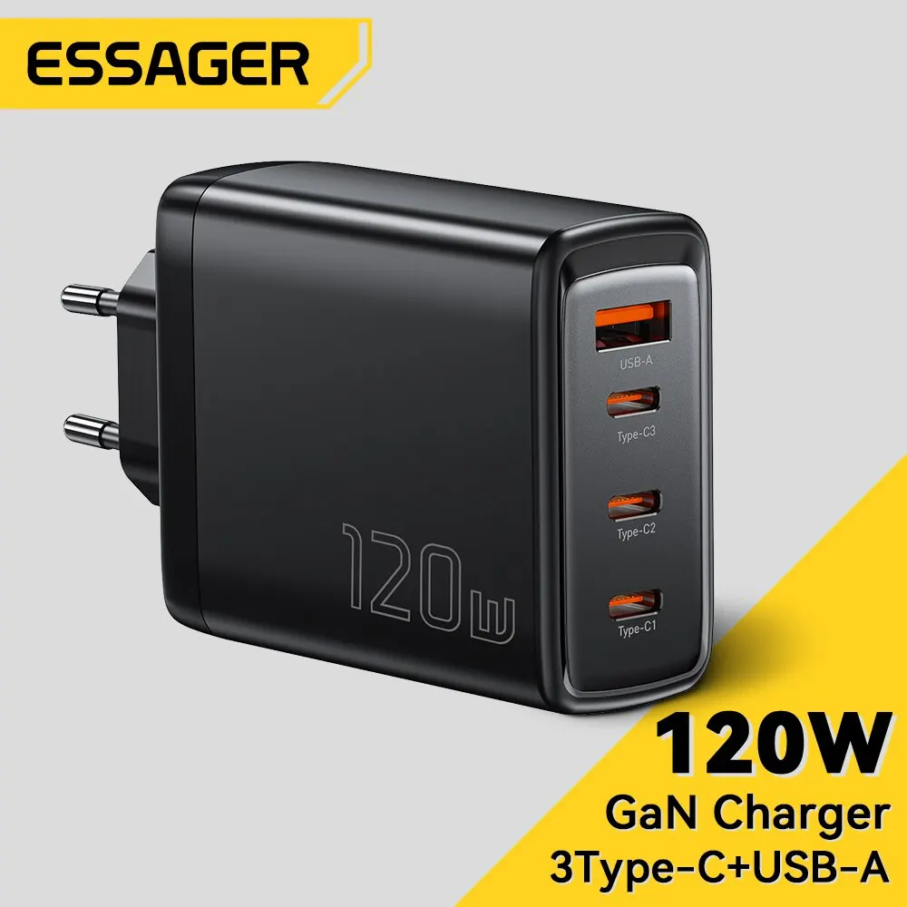 Essager GaN USB Charger 120W USB Type C Chargers PD3.0 QC 4.0 For iPhone 14 13 Pro X Xiaomi Cell Phone Fast Charger For MacBook