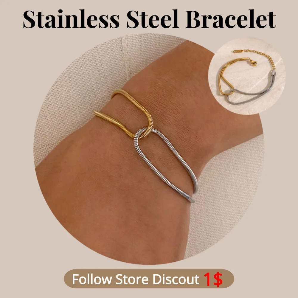 Stainless Steel Color Block Bracelet Plated 18k Gold Non Tarnish Waterproof Trendy Fashion Jewelry Bracelet For Women Gift