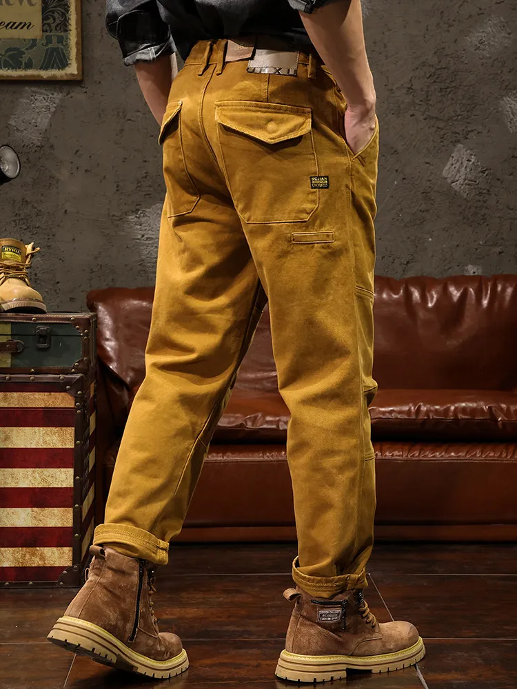 American Retro Logging Work Pants Men's Loose Straight Casual Trousers Trendy Brand Youth Summer Fashion Patchwork Long Pants
