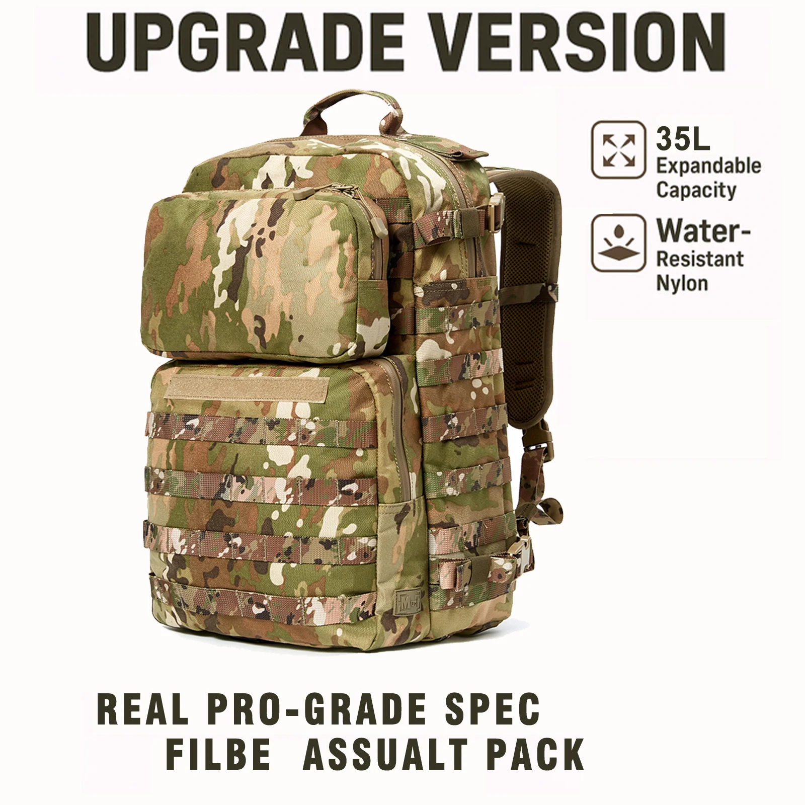 Mochila militar Akmax, mochila táctica de asalto FILBE, mochila de hidratación militar portátil para hombres de 35L para acampar y hacer senderismo