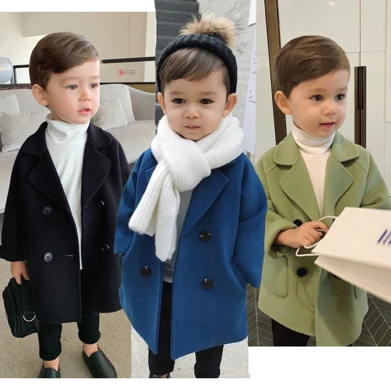 1-6 Years Autumn Winter Handsome Boys Coats Lapel Collar Design Woolen Jacket For Kids Children Birthday Present