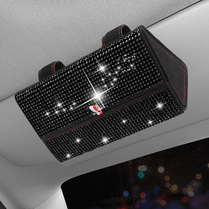 Bling Car Sunglass Holder Crystal Sparkling Glasses Eyeglasses Case Storage Organizer Protective Box Car Accessories for Women