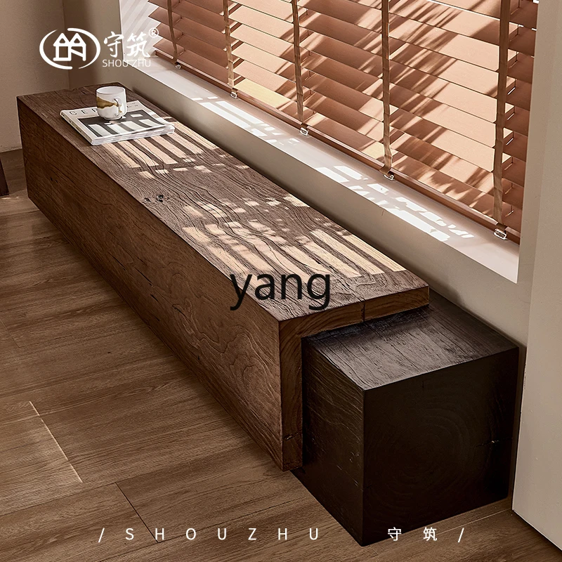 LMM， solid wood bench log old retro shopping mall clothing store rest shoe changing stool