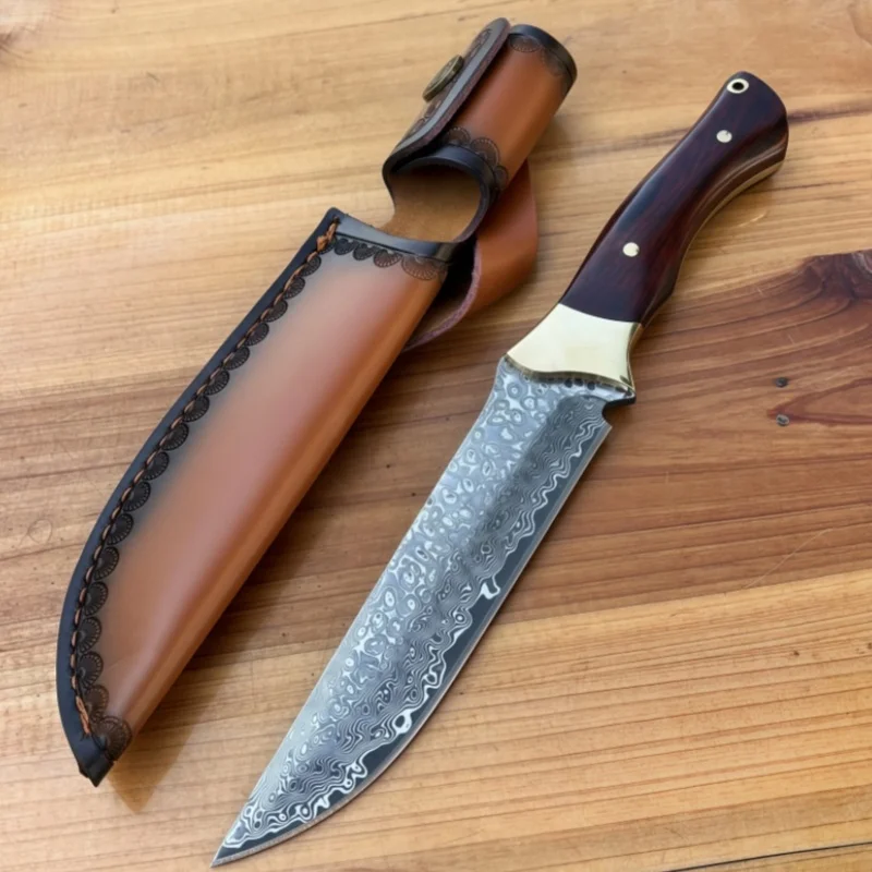 

Тактический охотничий нож с лезвием из дамасской стали VG10 высокой твердости и рукоятью из черного дерева, для выживания на природе, портативный инструмент
