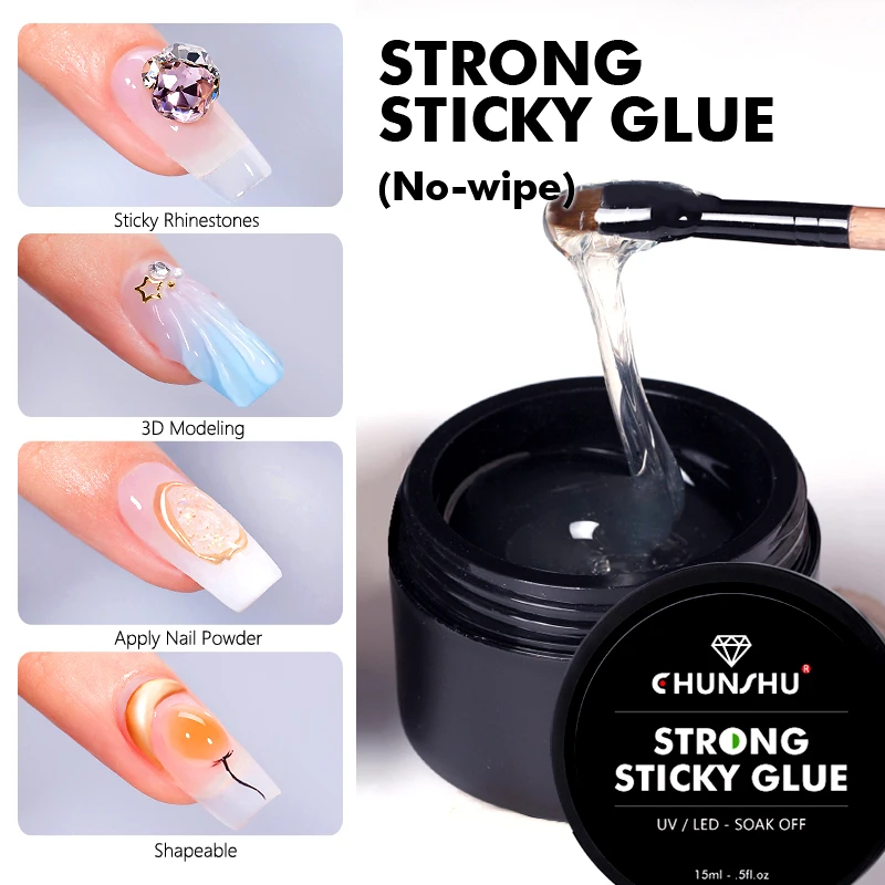 CHUNSHU Super Strong Sticky Nail Glue Gel For Rhinestones Nail Art Decorations 15G No Wipe DIY Gem Adhesive Functional UV Gel