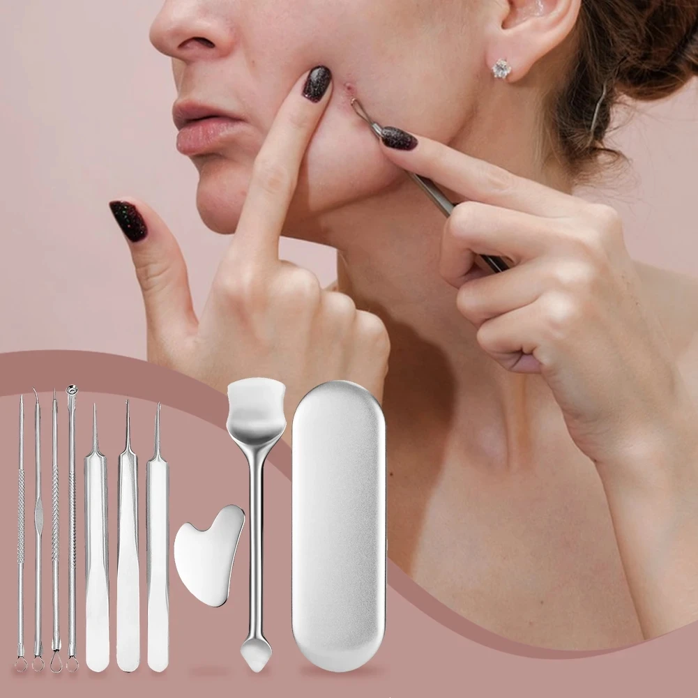 7/10 pezzi kit per il trattamento dell'acne strumento per la preparazione dei pori raschiatura della pelle rimozione dei punti neri cucchiaio estrattore di comedoni per la cura del viso