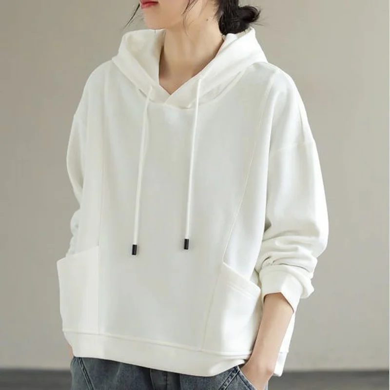 Long Sleeved Hooded Thin Hoodie Women's Korean Version New Design Pocket Casual Versatile Loose Slimming Top Spring And Autumn T