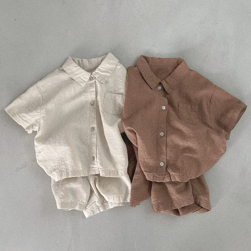 Boys Clothing Sets Summer Baby Boys Clothes Suit Kids Linen Cotton Lapel Shirt Pants 2pcs Clothes for Girls Summer Set