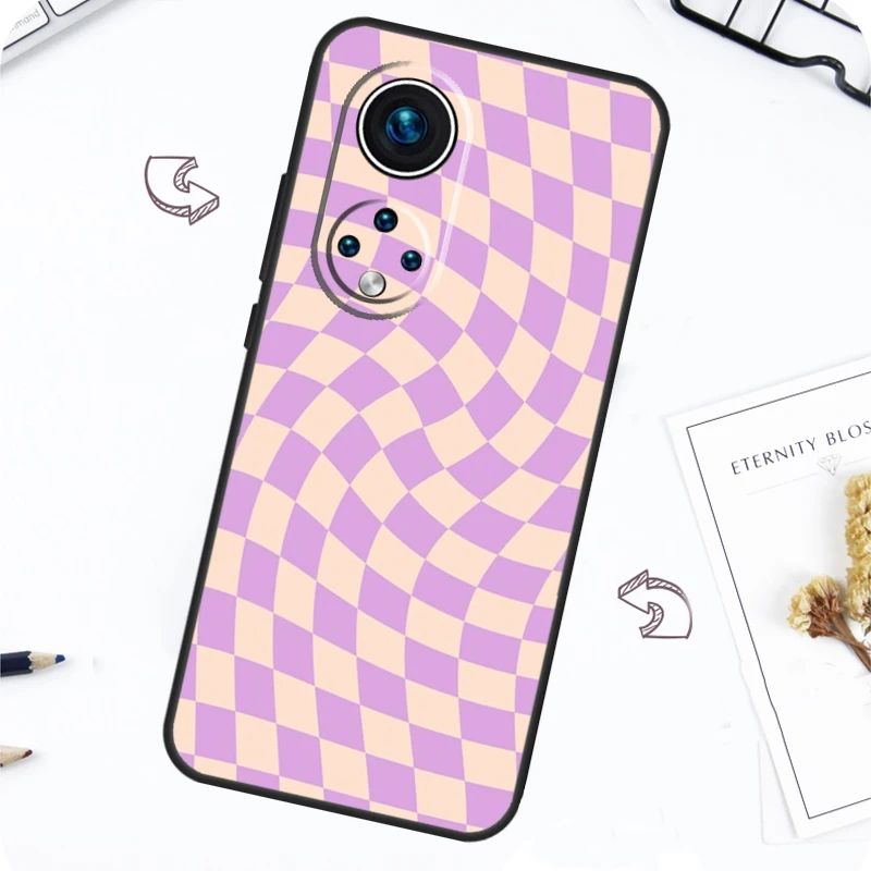 Checkerboard Pattern Mustard Yellow Case For Huawei P30 P50 Pro P40 P20 Lite P Smart 2019 Nova 5T Honor 70 50 80 X8 X9 Cover