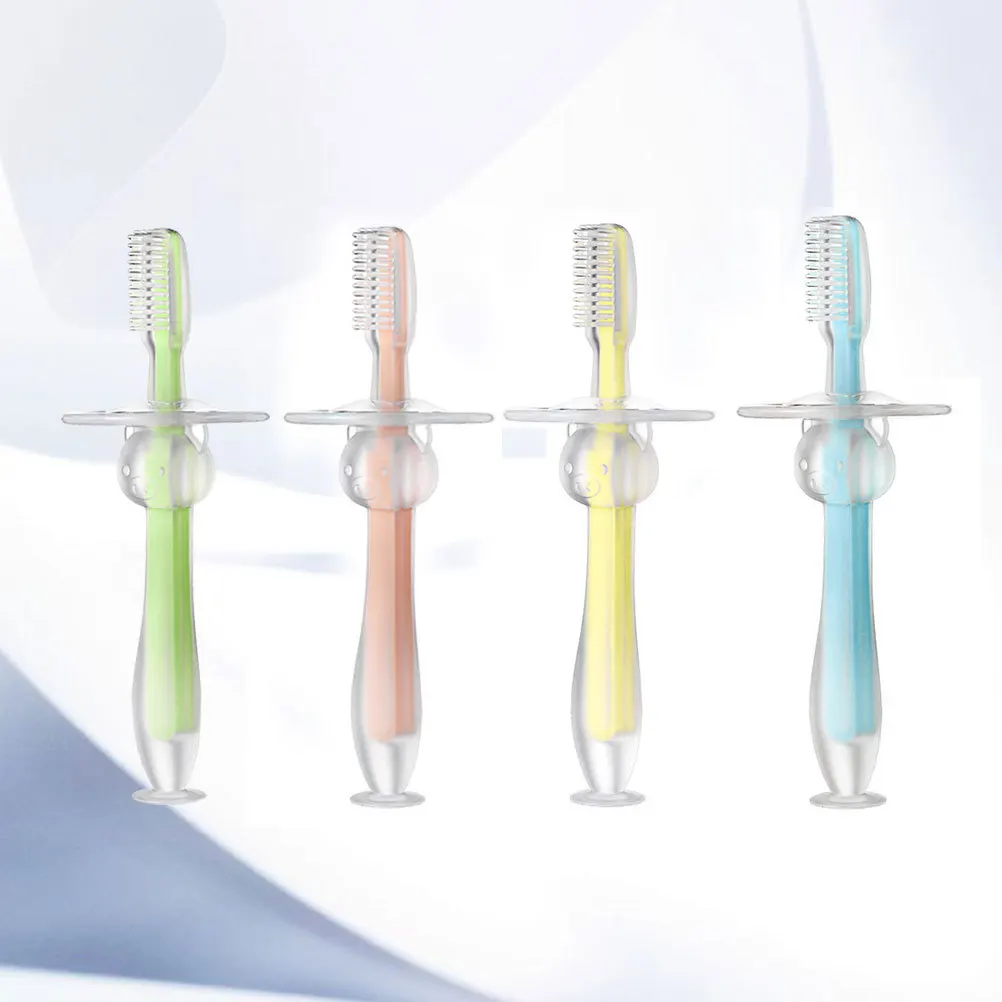 

4Pcs Toddler Toothbrush Baby Silicone Teether Soft Bristles Safe Chewing Infant Teeth Training Brush Silicone Teether
