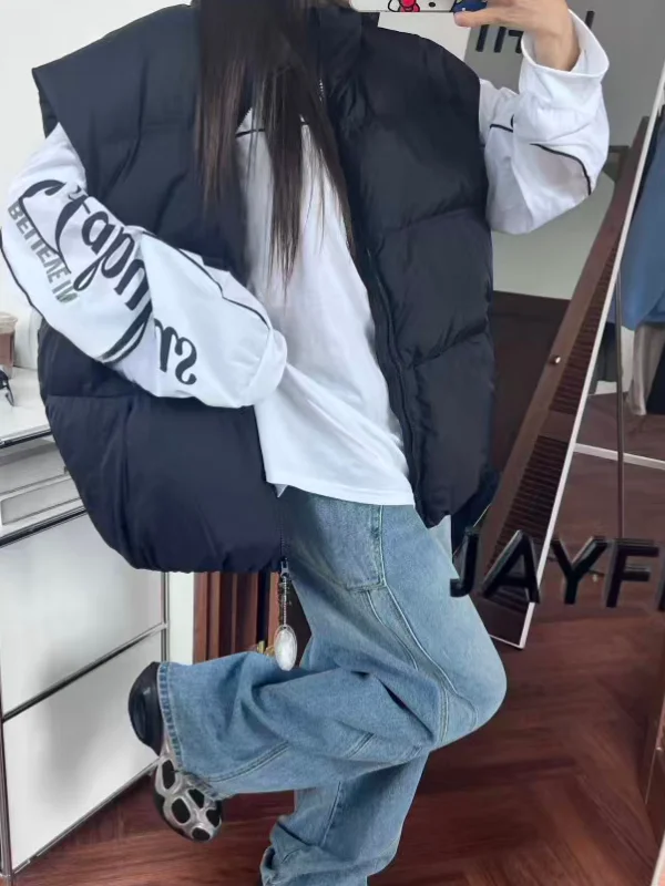 

Korean Sle Winter New Faionable Zipper Stand Collar Simple Cotton Vest Outerwear Women Anti Aging Trendy