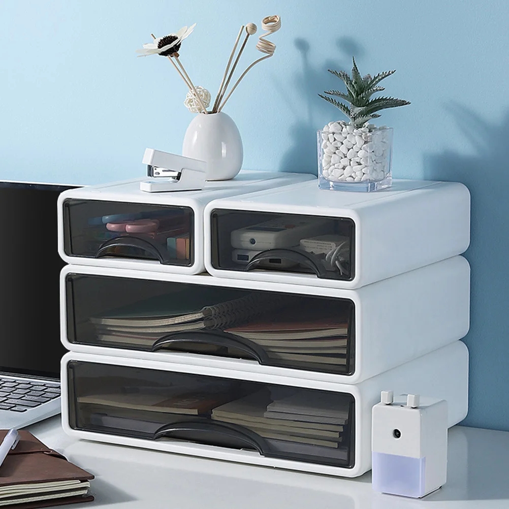 

Desktop Storage Box Vanity Organizer Sundries Plastic Container with Drawers Stackable Containers Stationery Case
